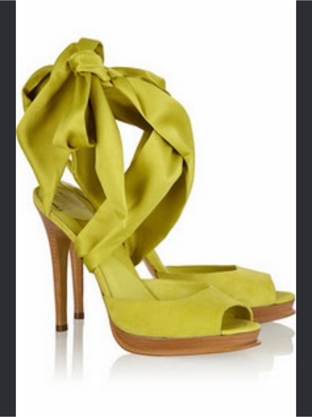 Diane Von Furstenberg Chartreuse Satin Tie /mule Peep-Toe Platform Heels
